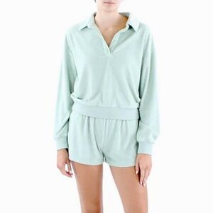 NWT Z SUPPLY Johnny Collar Cotton Terry Sweatshirt Jade Mint Green Large